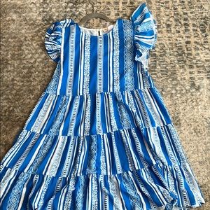 Flying Tomatoes Blue and White Tiered Dress